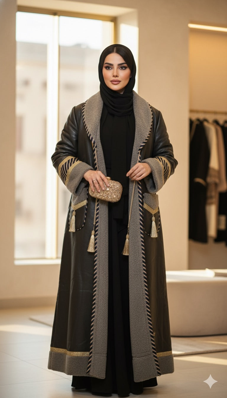 One-Piece Leather Coat with Fur Lining