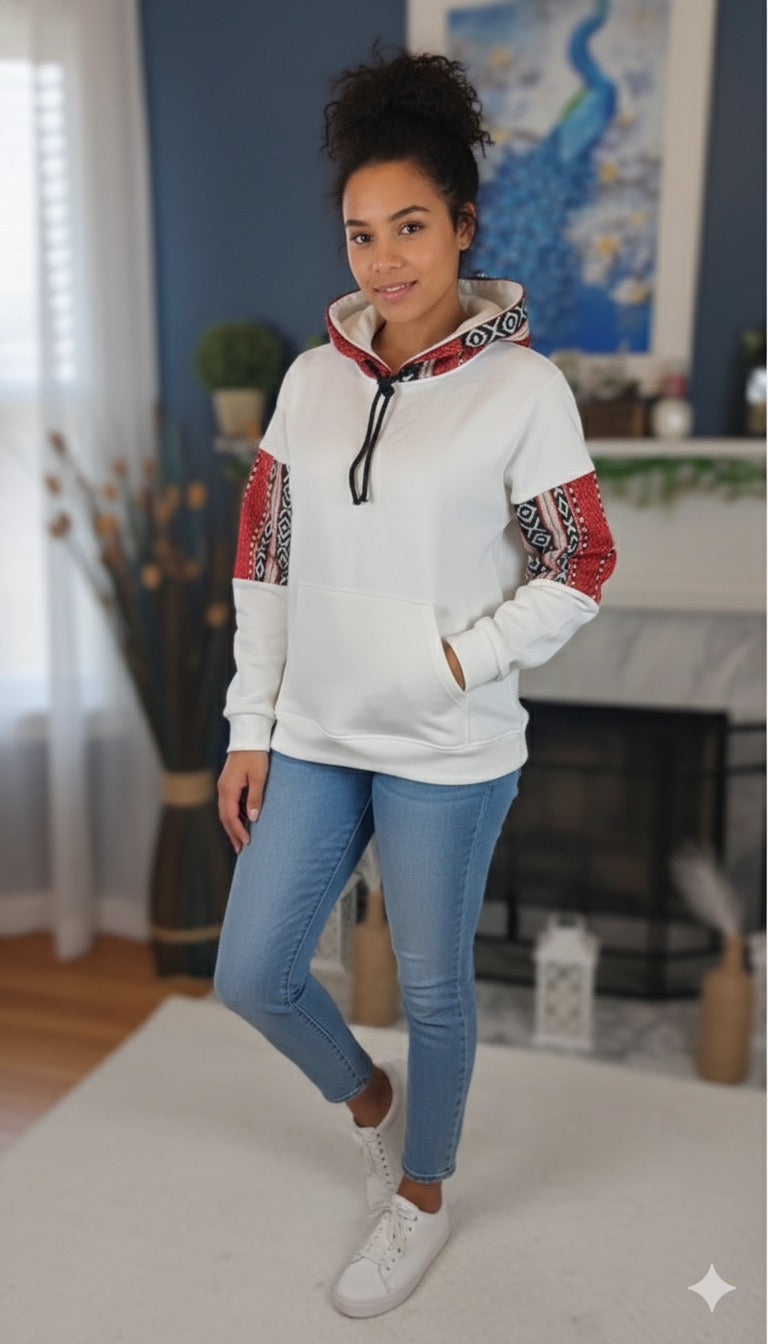 Unisex Sadu-Inspired Patchwork Hoodie – White