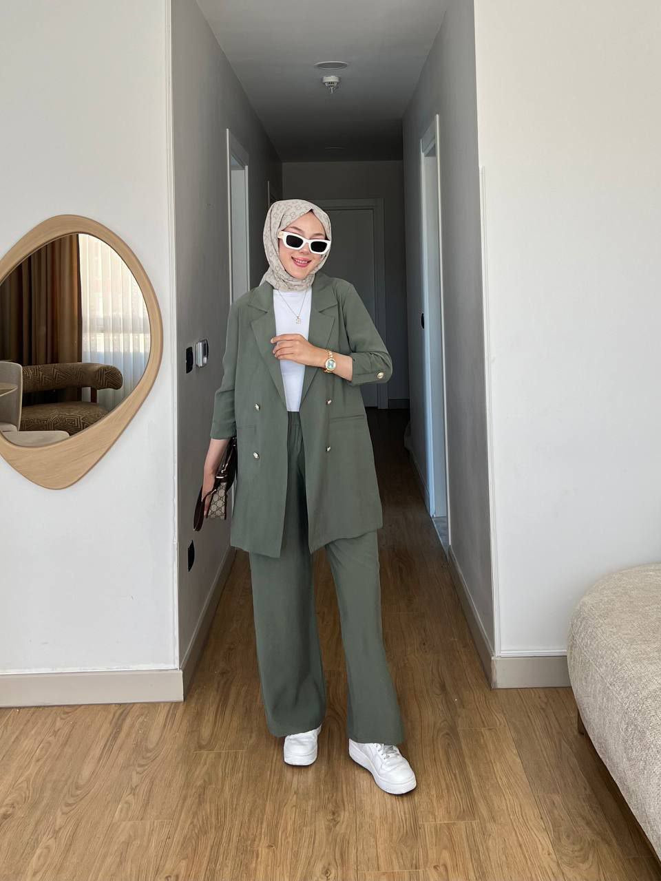 Olive Green Tailored Two-Piece Set