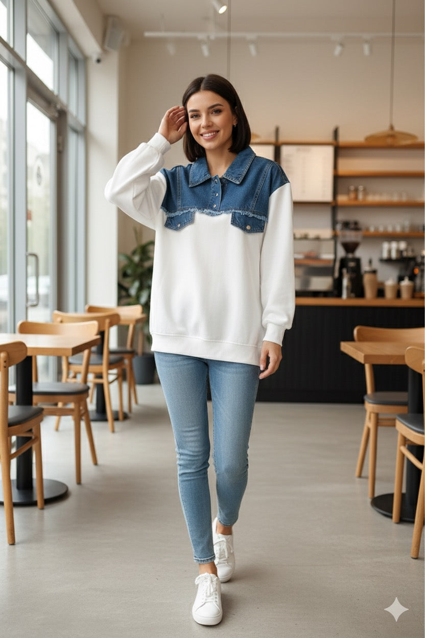 Denim Contrast Sweatshirt