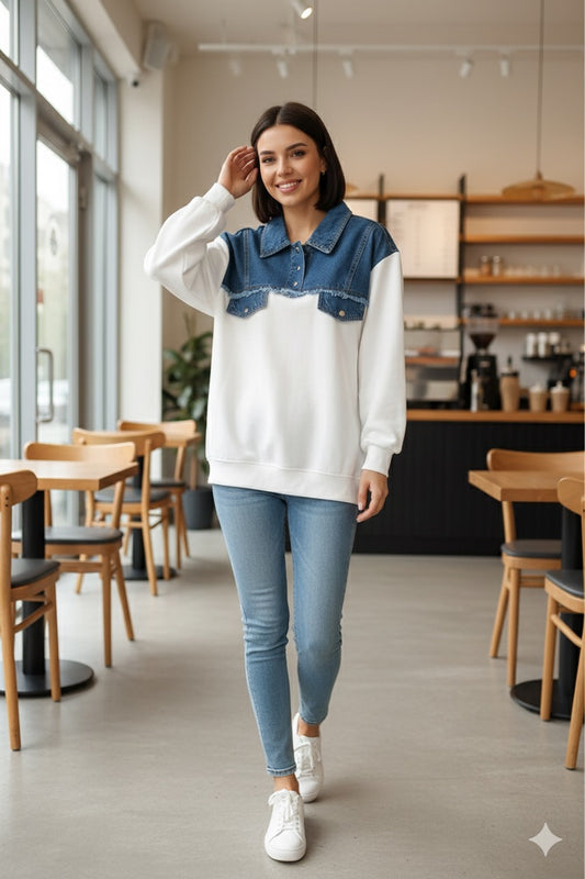 Denim Contrast Sweatshirt