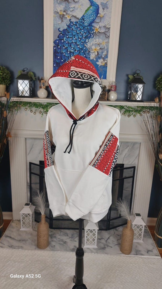 Unisex Sadu-Inspired Patchwork Hoodie – White