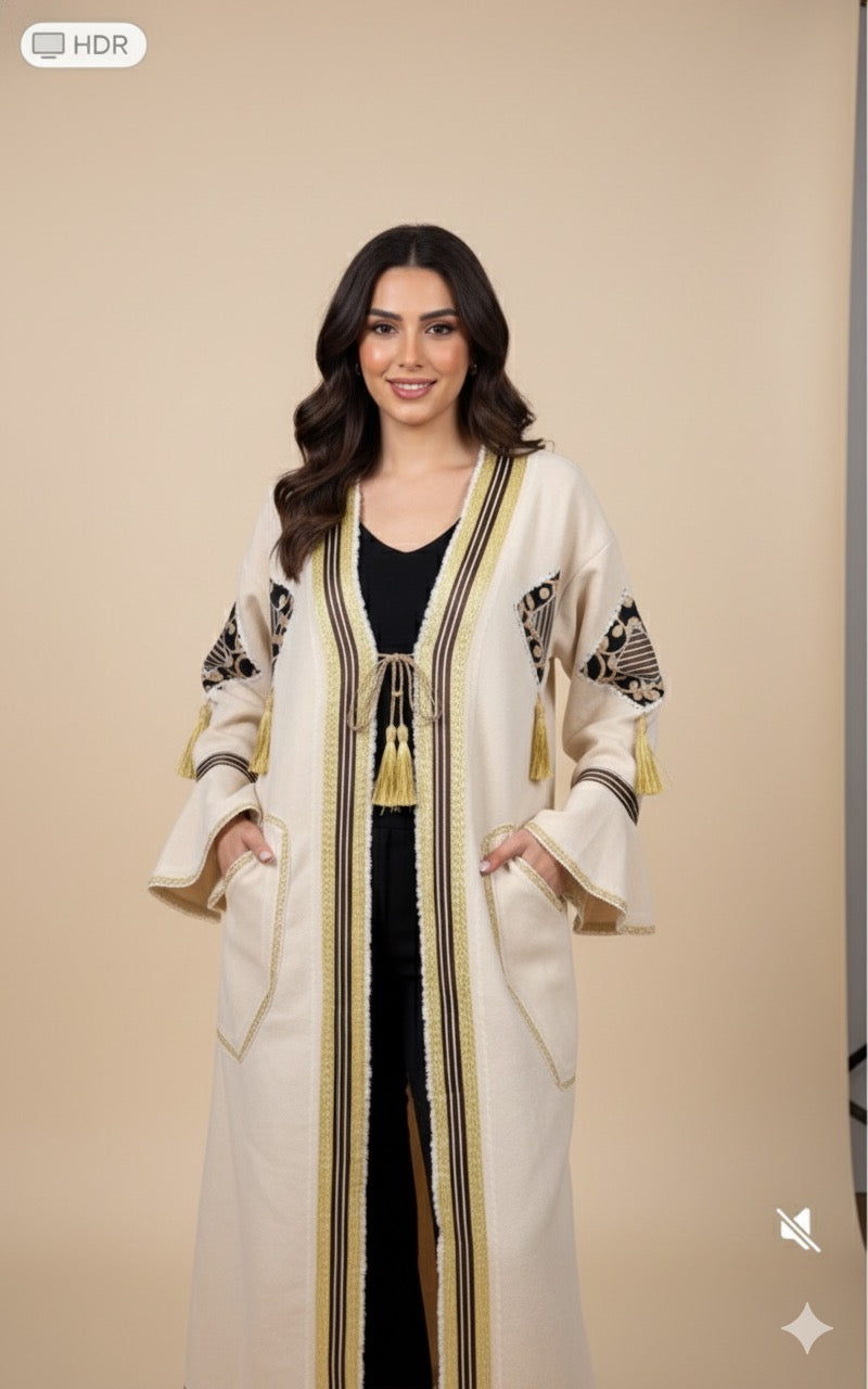 Wool Coat with Inner Fur & Golden Edge Details