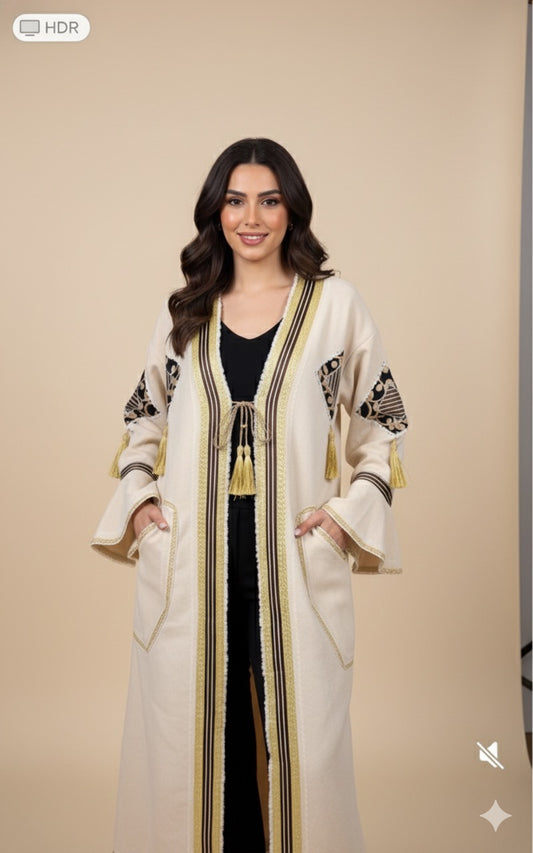 Wool Coat with Inner Fur & Golden Edge Details