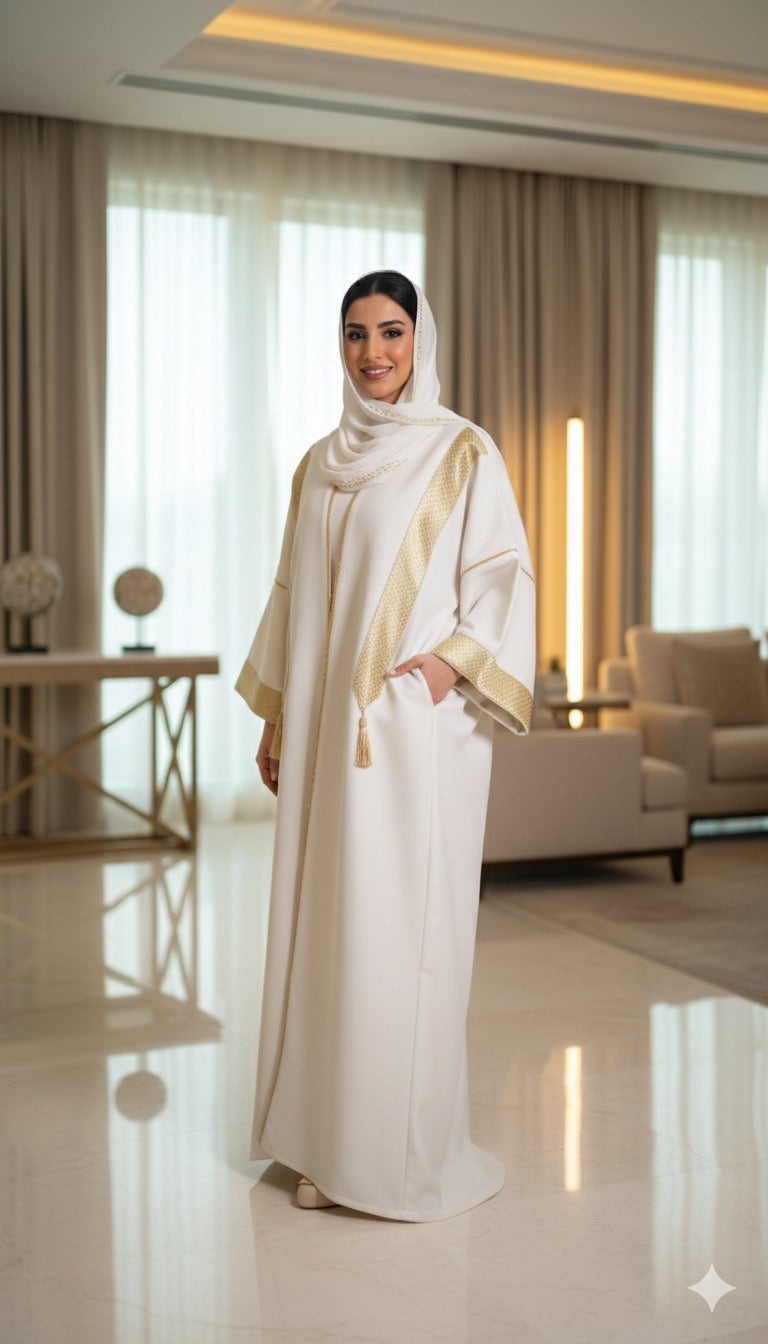 Elegant White Coat with Golden Accents