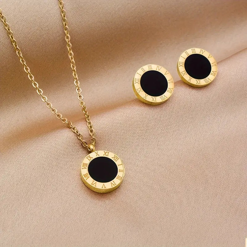 Timeless Roman Set – 18K Gold-Plated Necklace & Studs