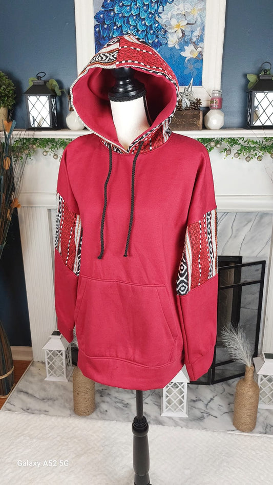 Unisex Sadu-Inspired Patchwork Hoodie – Maroon